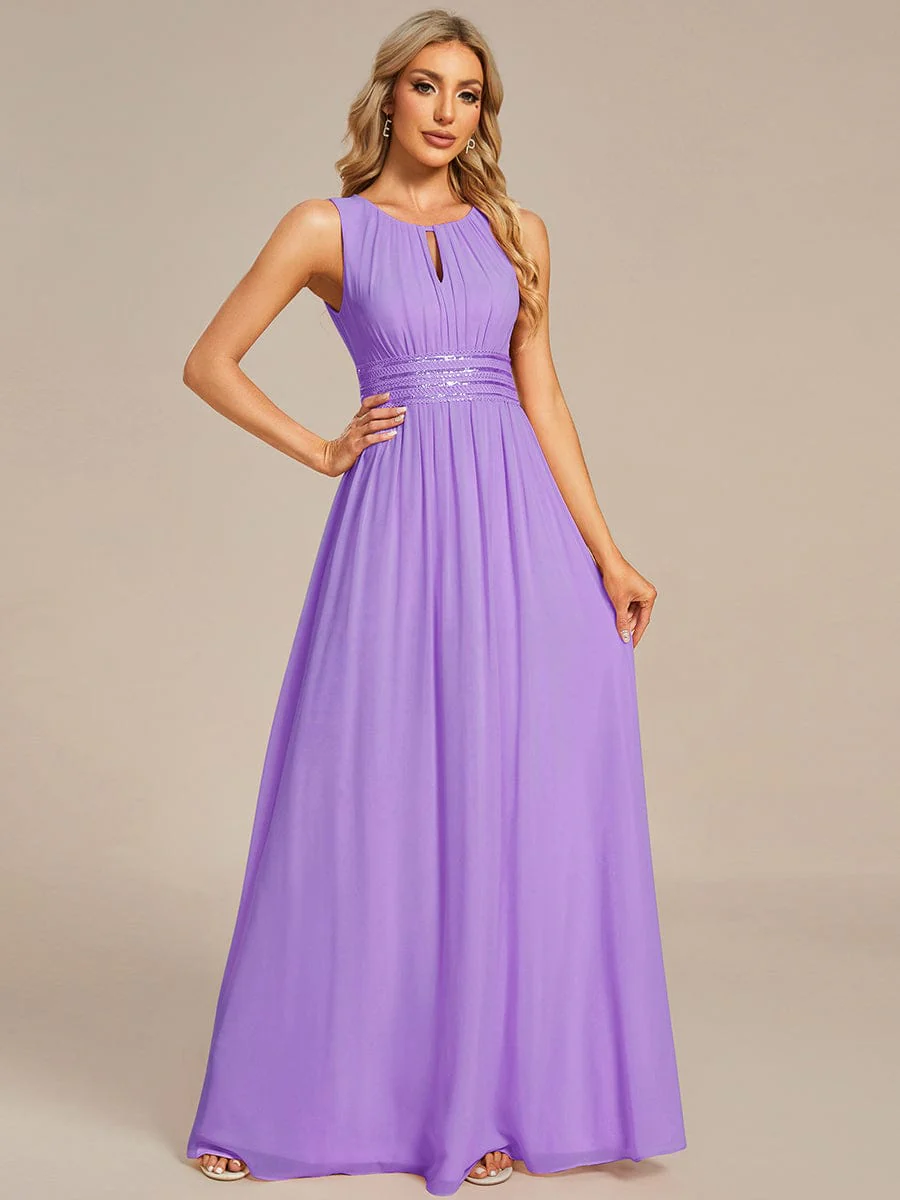 ever KALIA|A-Line Chiffon Round Neckline Bridesmaid Dress with Sleeveless and Pleats In Pink - Image 21