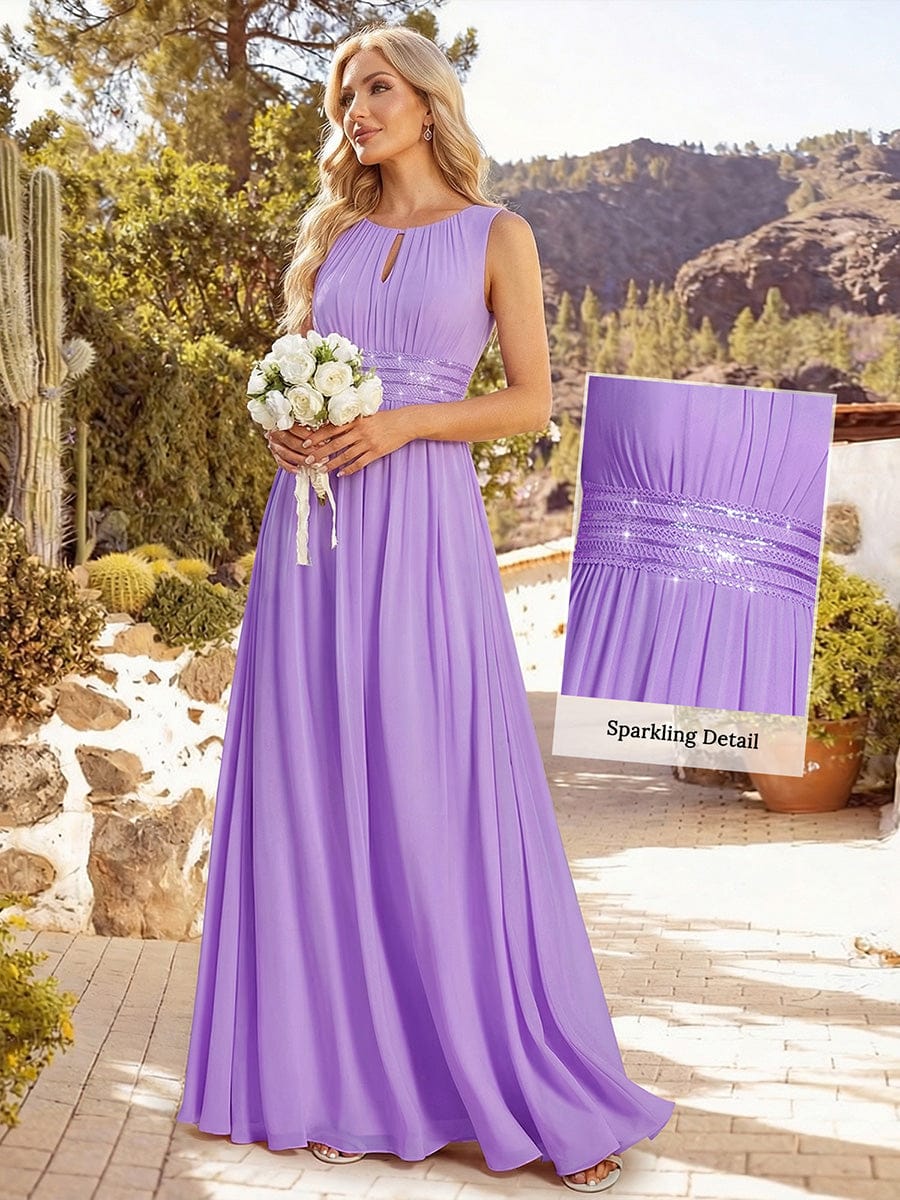 ever KALIA|A-Line Chiffon Round Neckline Bridesmaid Dress with Sleeveless and Pleats In Pink - Image 25
