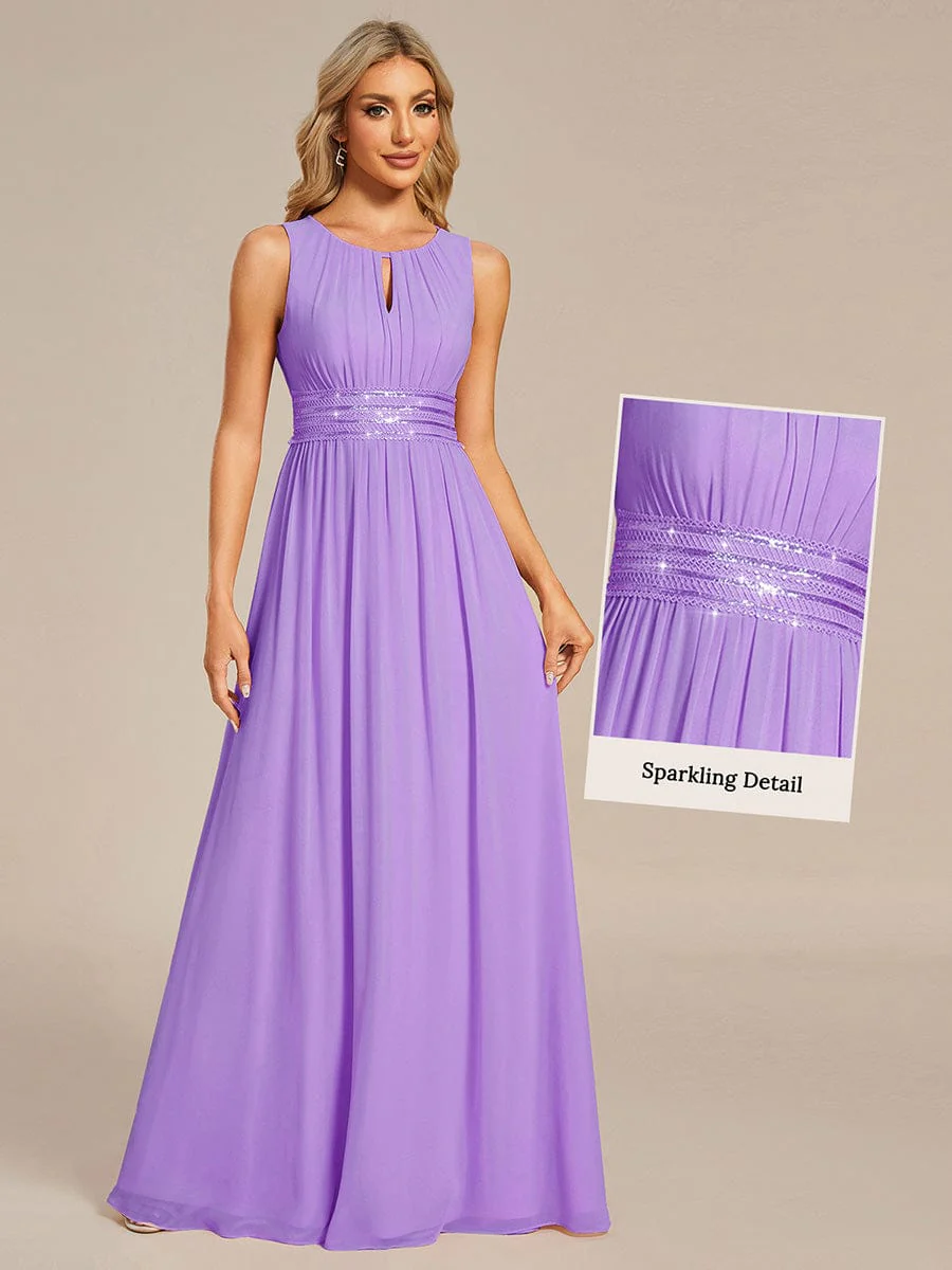 ever KALIA|A-Line Chiffon Round Neckline Bridesmaid Dress with Sleeveless and Pleats In Pink - Image 26