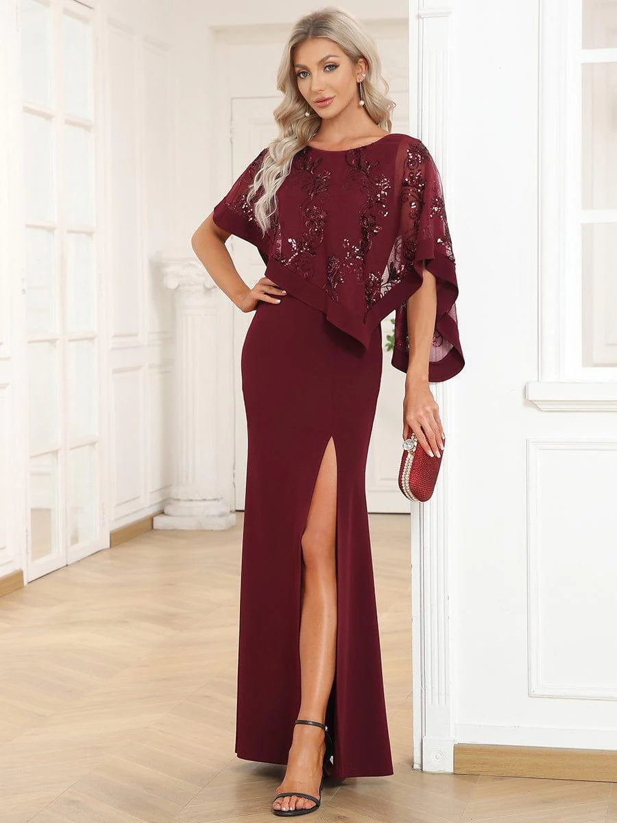 ever CELINE|Asymmetrical Cape Sequin Floor-Length Mother of the Bride Dresses - Image 11