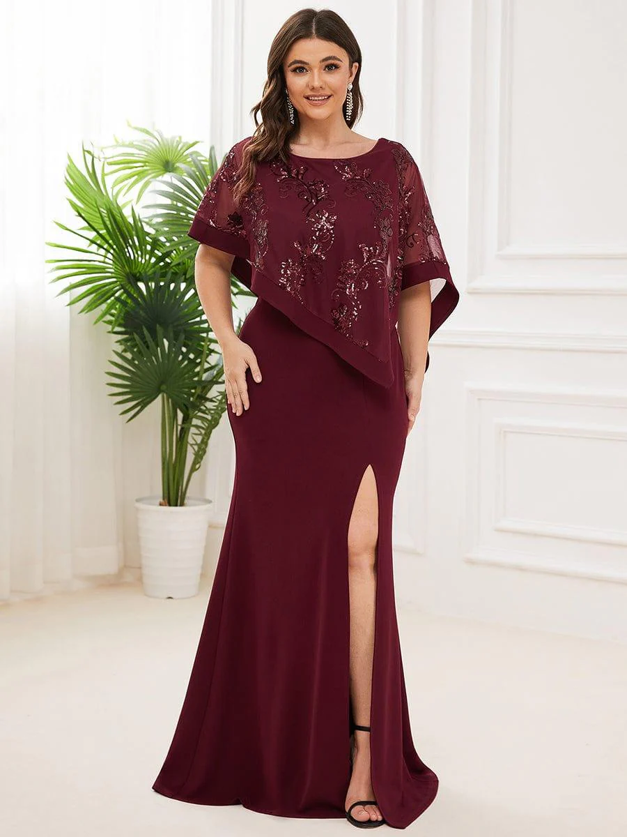 ever CELINE|Asymmetrical Cape Sequin Floor-Length Mother of the Bride Dresses - Image 13