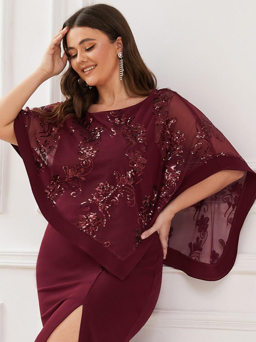 ever CELINE|Asymmetrical Cape Sequin Floor-Length Mother of the Bride Dresses - Image 15