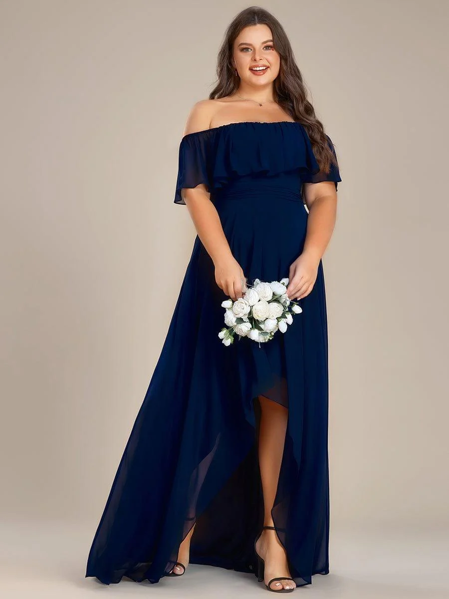 Chiffon Off-The-Shoulder High Low Bridesmaid Dress(Final Sale) - Image 34