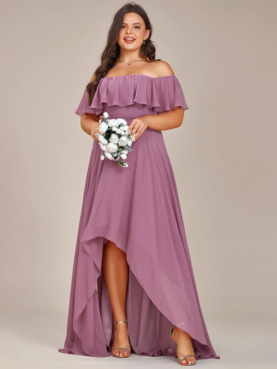 Chiffon Off-The-Shoulder High Low Bridesmaid Dress(Final Sale) - Image 44