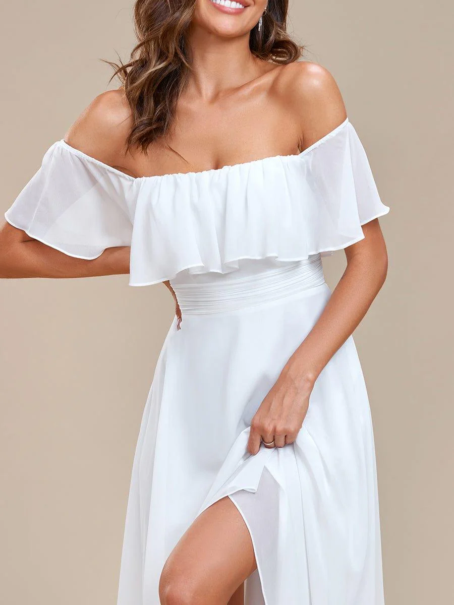 Chiffon Off-The-Shoulder High Low Bridesmaid Dress(Final Sale) - Image 62