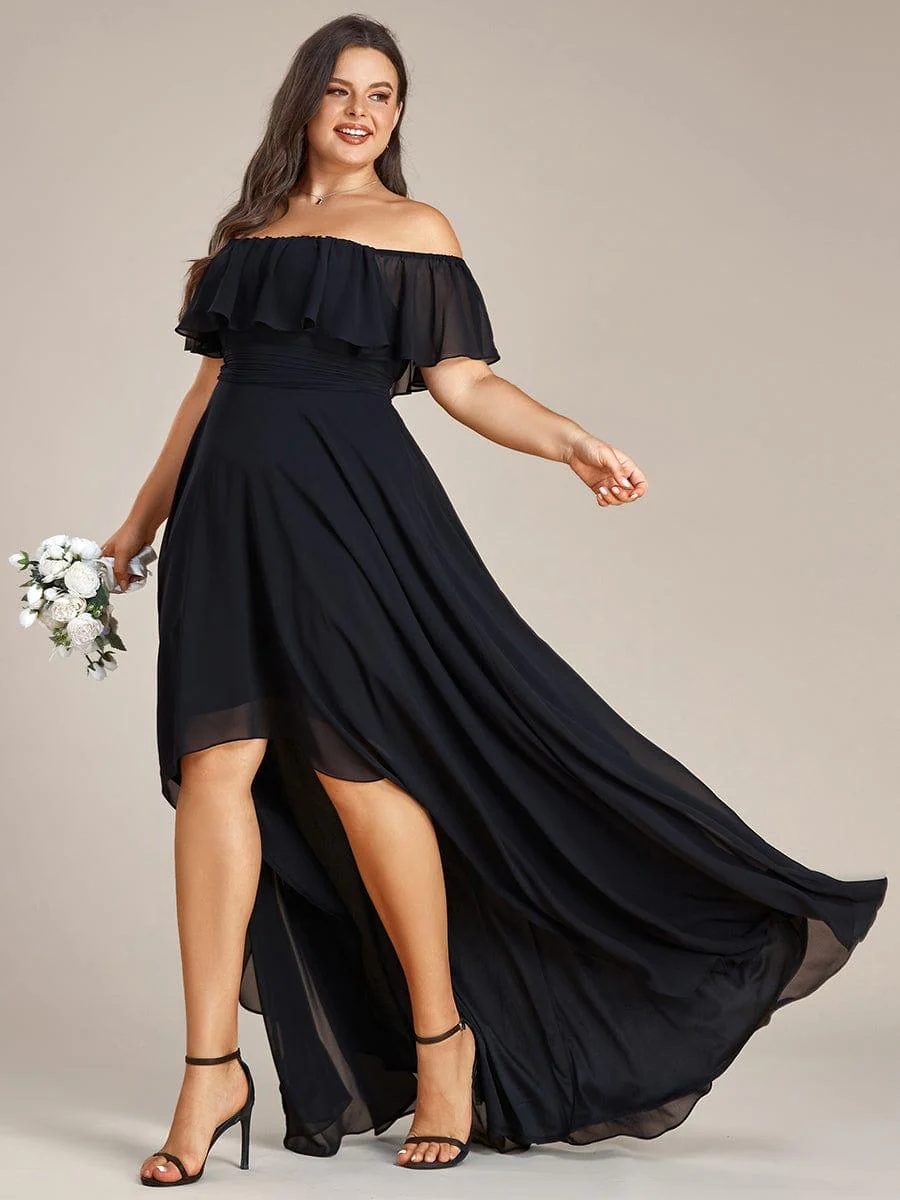 Chiffon Off-The-Shoulder High Low Bridesmaid Dress(Final Sale) - Image 73