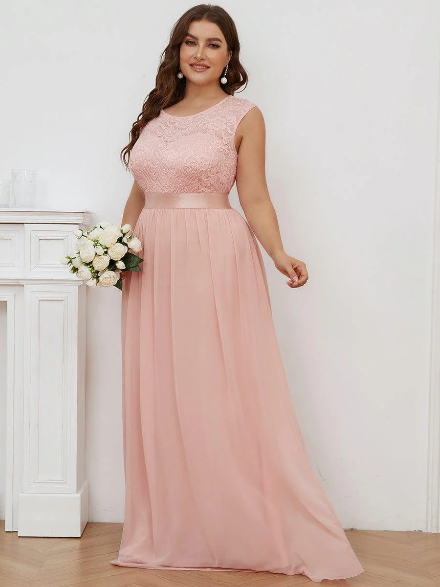 Classic Round Neck V Back Lace Bodice Bridesmaid Dress(Final Sale) - Image 8