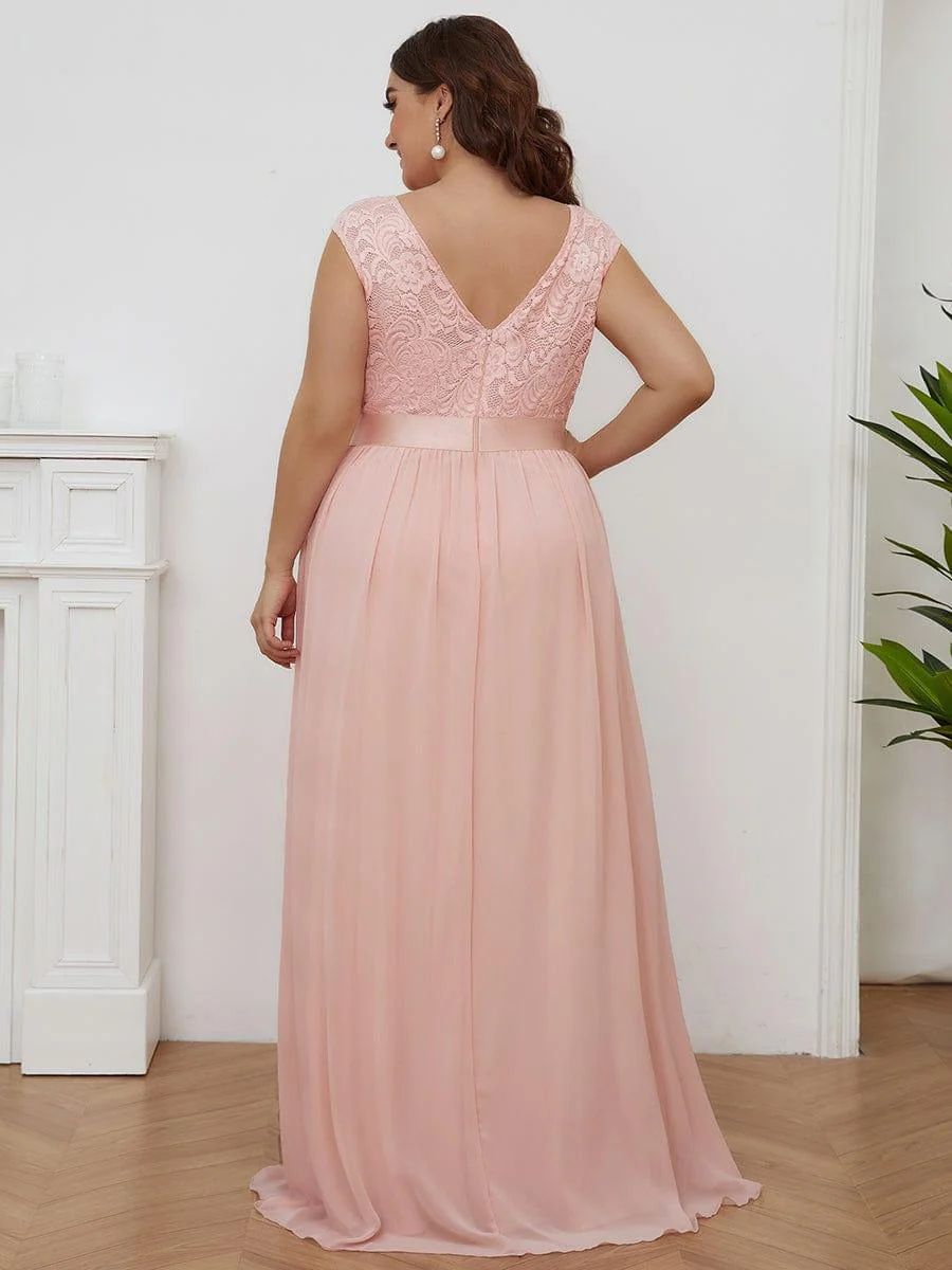 Classic Round Neck V Back Lace Bodice Bridesmaid Dress(Final Sale) - Image 9