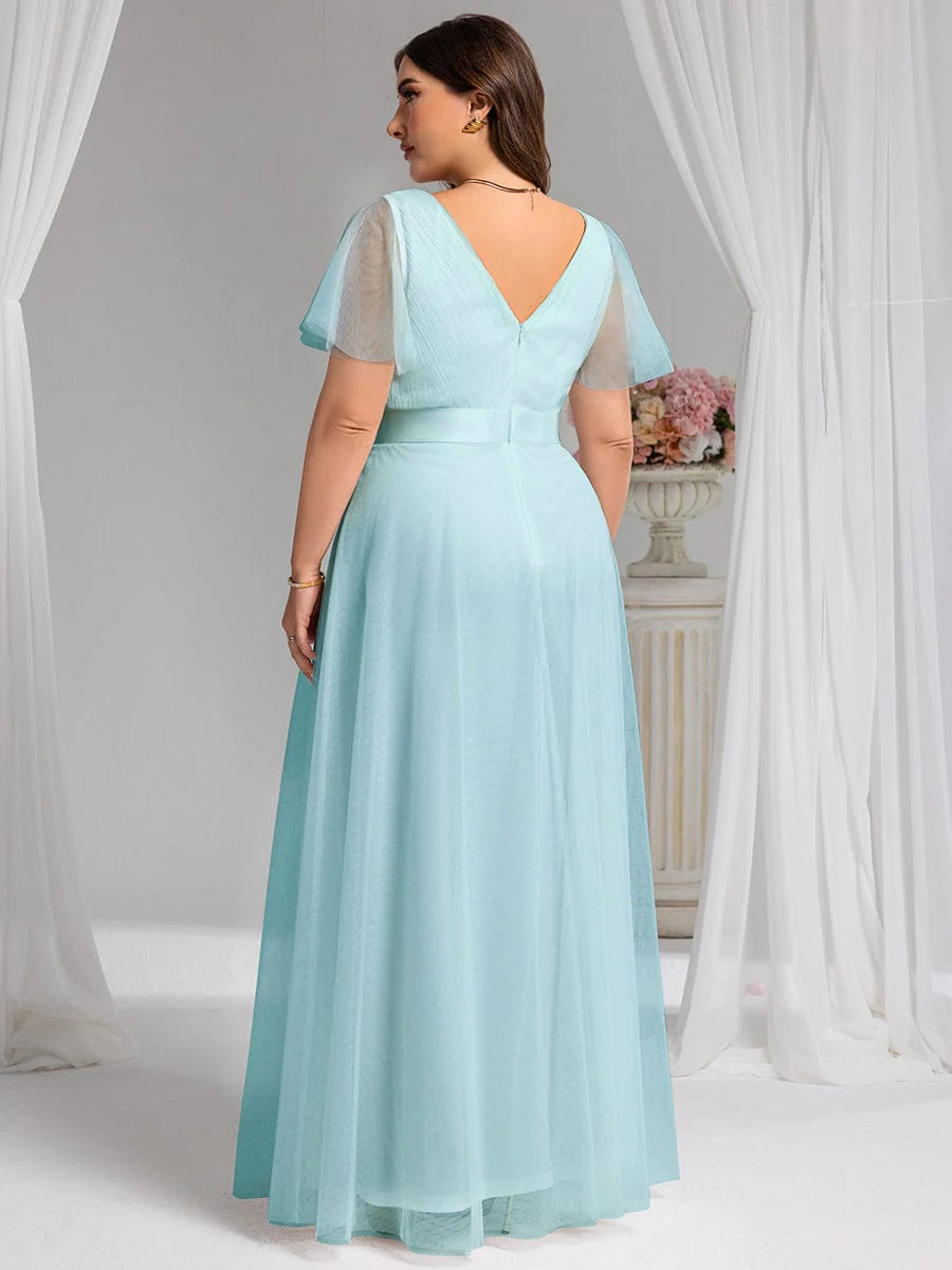 pretty MISTE|Plus Size Floor-Length Bridesmaid Dress with Short Sleeve - Image 53