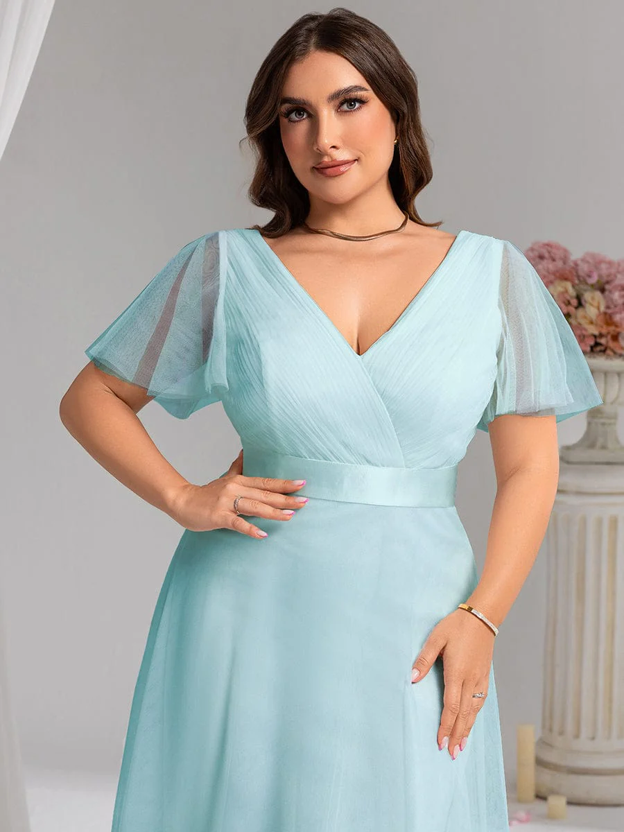 pretty MISTE|Plus Size Floor-Length Bridesmaid Dress with Short Sleeve - Image 54