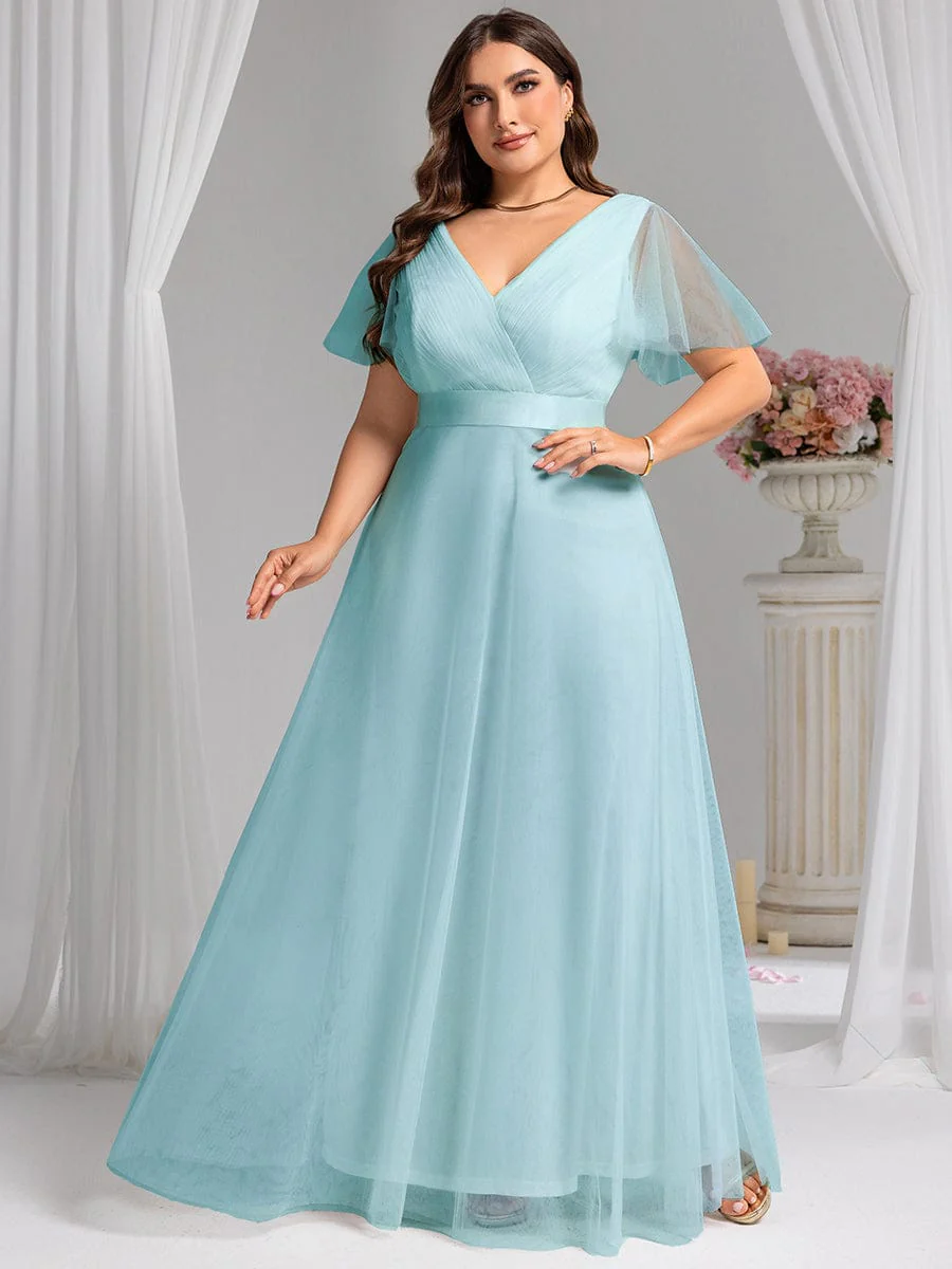 pretty MISTE|Plus Size Floor-Length Bridesmaid Dress with Short Sleeve - Image 52