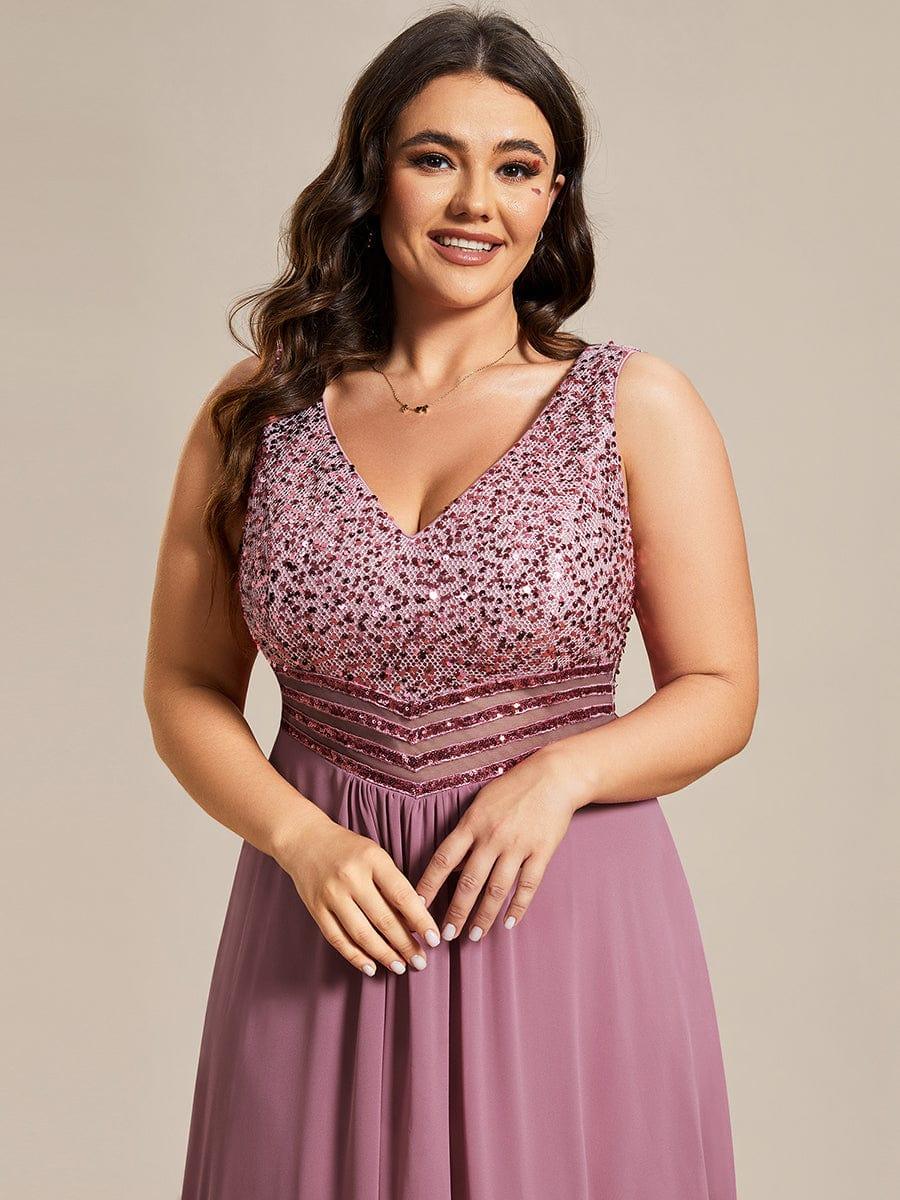 Elegant Paillette & Chiffon V-neck A-line Sleeveless Plus Size Evening Dresses(Final Sale) - Image 26
