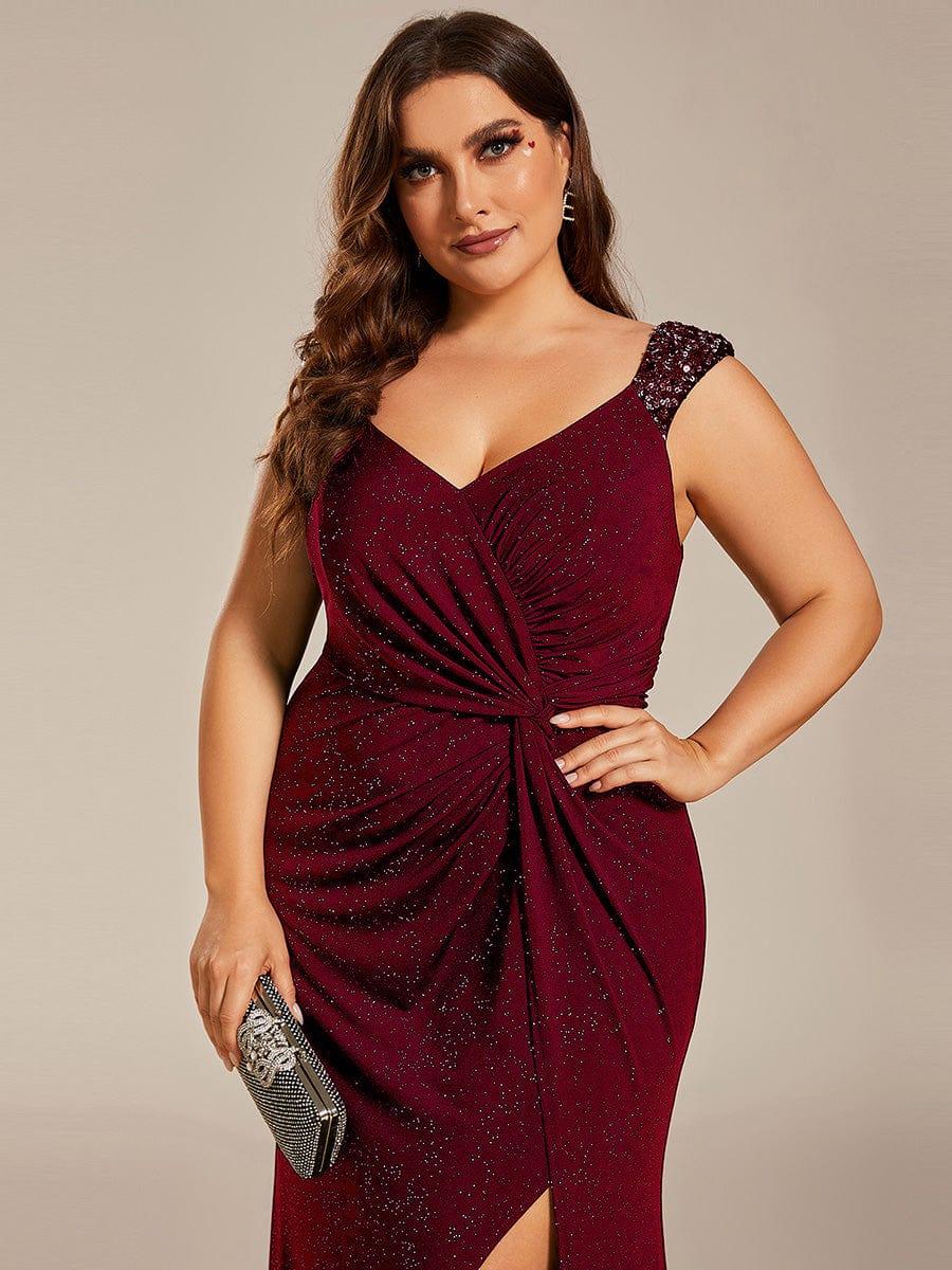 ever NOIRE|Elegant Sequin V Neck High Slit Wedding Guest Dress - Image 45