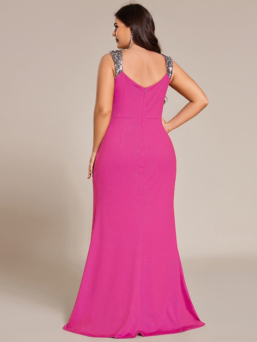 ever NOIRE|Elegant Sequin V Neck High Slit Wedding Guest Dress - Image 85