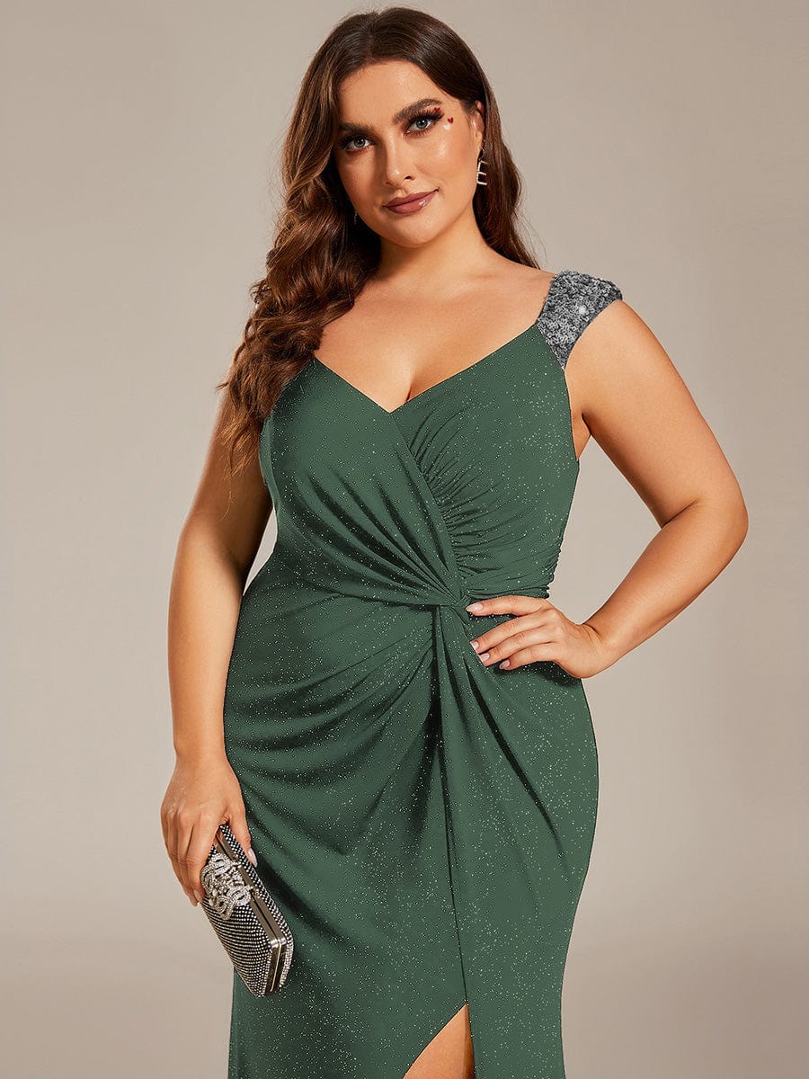 ever NOIRE|Elegant Sequin V Neck High Slit Wedding Guest Dress - Image 94