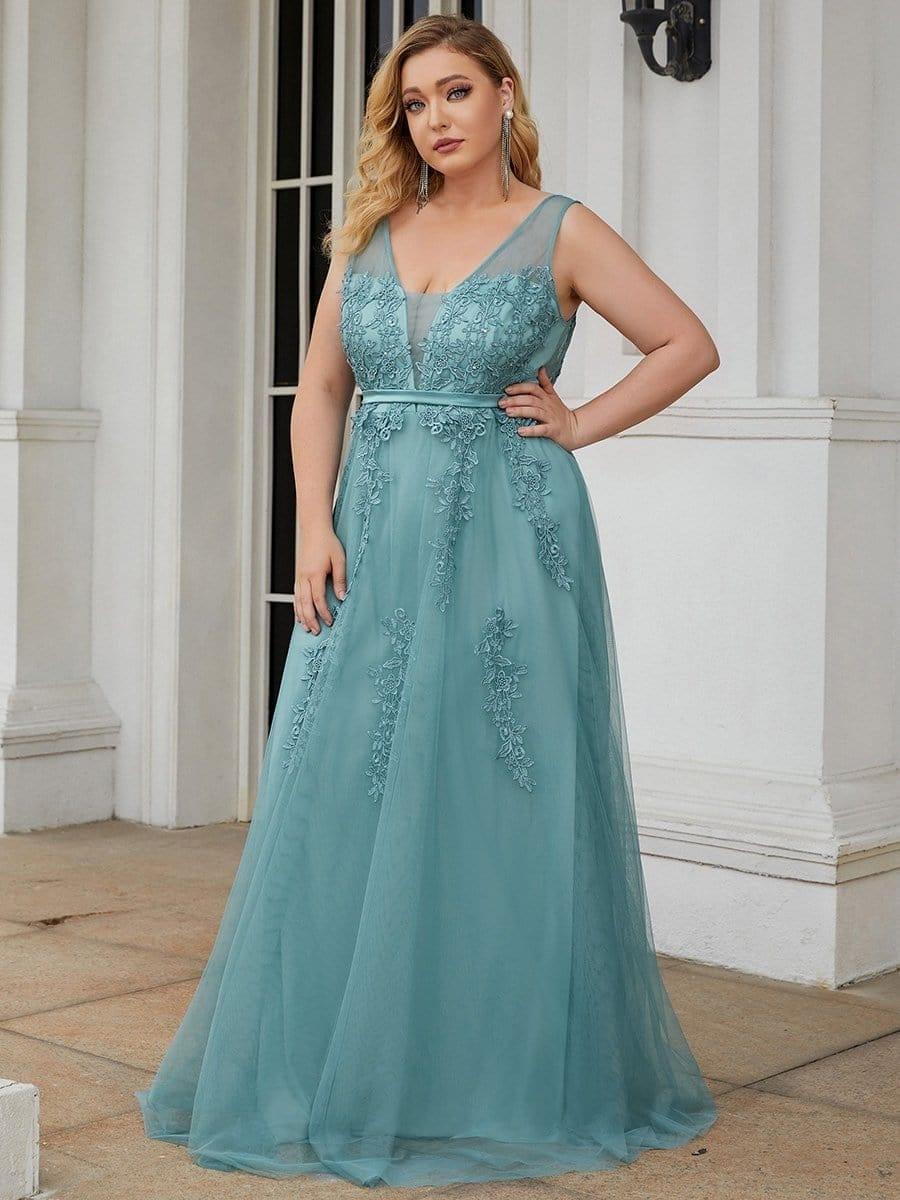 Elegant Sleeveless Applique Flowy Tulle Evening Dress(Final Sale) - Image 6