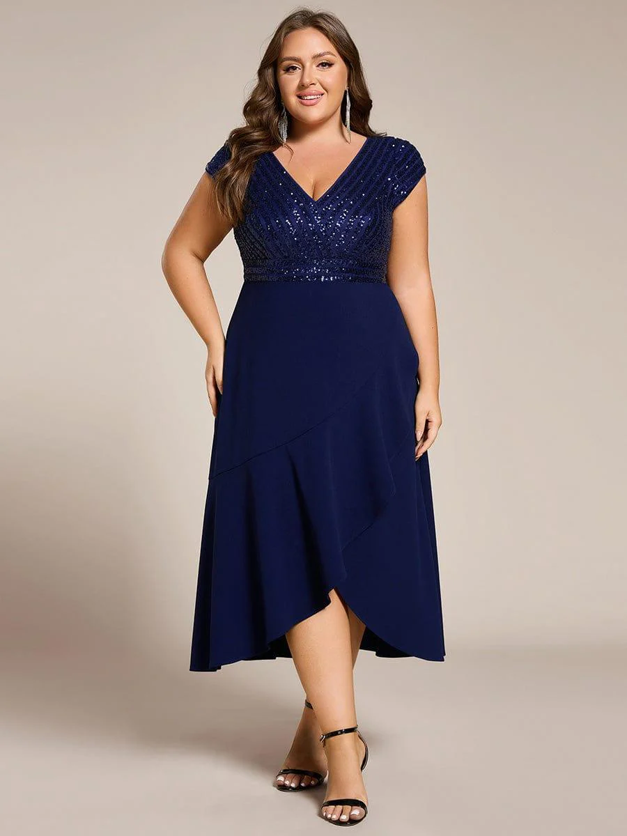 ever BAYLOR|Short Sleeve Sequin Asymmetrical Midi Evening Dress - Image 16