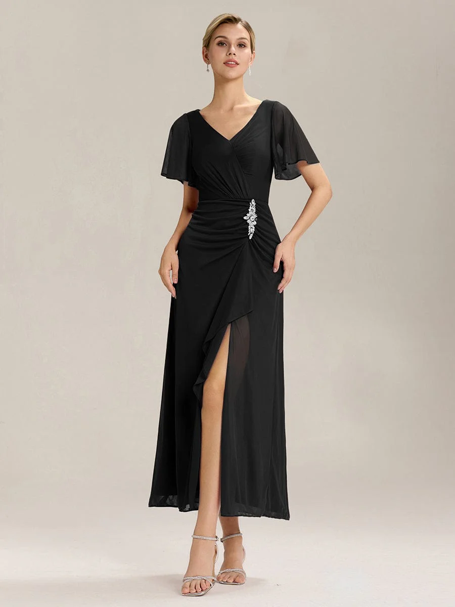 ever MARIEL|Rhinestone Embellished Chiffon Ruffle Sleeve Mother of the Bride Dress - Image 11