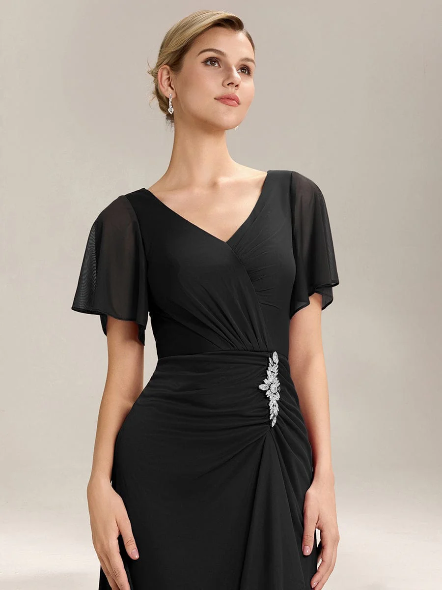 ever MARIEL|Rhinestone Embellished Chiffon Ruffle Sleeve Mother of the Bride Dress - Image 13