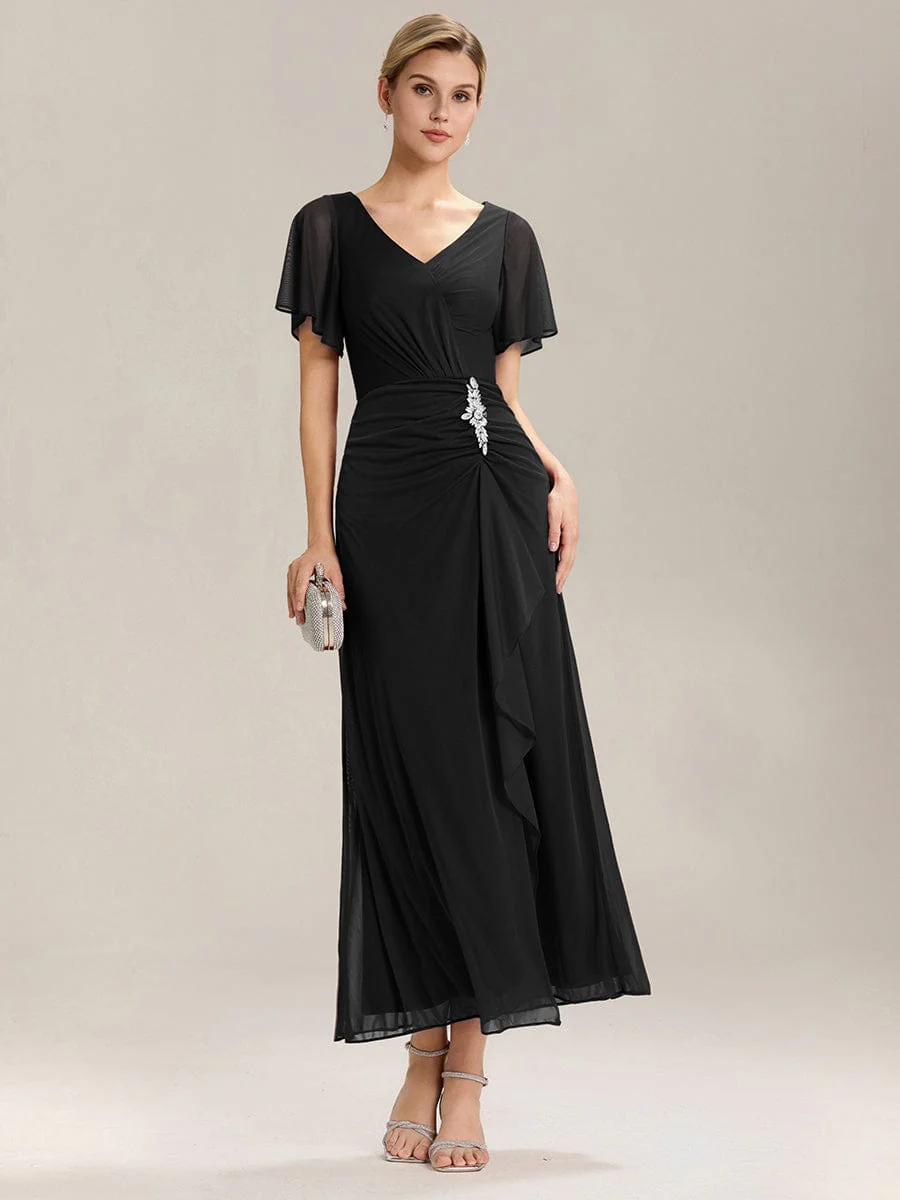 ever MARIEL|Rhinestone Embellished Chiffon Ruffle Sleeve Mother of the Bride Dress - Image 15