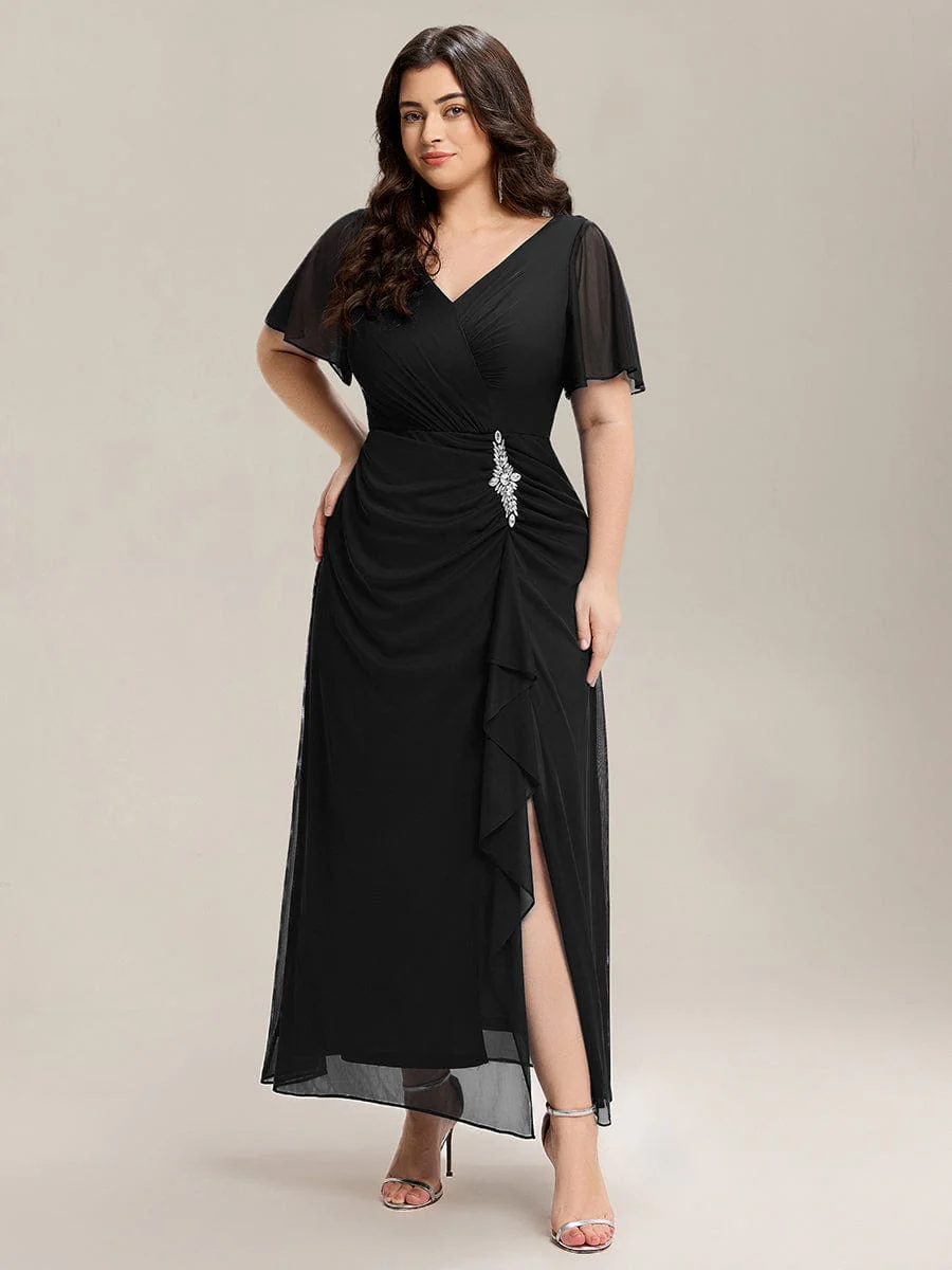 ever MARIEL|Rhinestone Embellished Chiffon Ruffle Sleeve Mother of the Bride Dress - Image 16