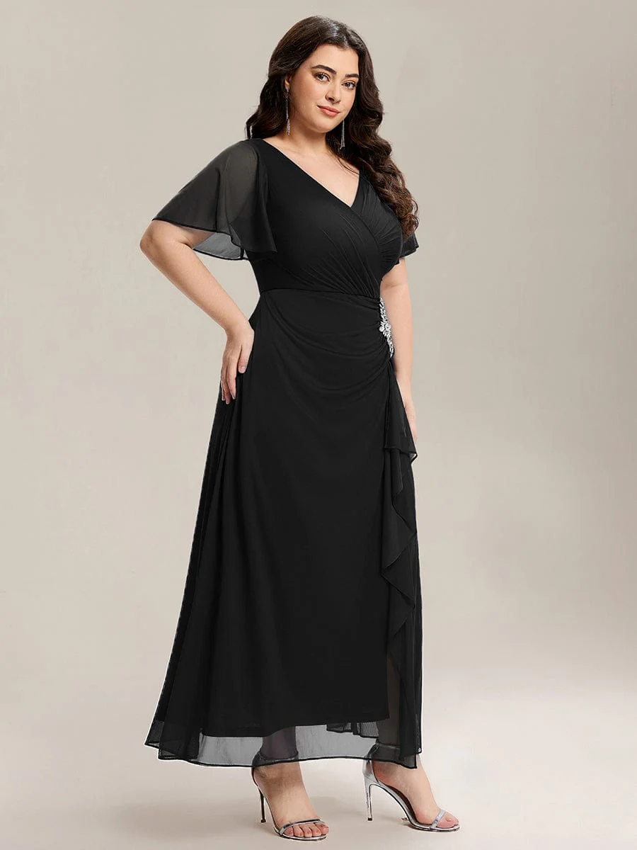 ever MARIEL|Rhinestone Embellished Chiffon Ruffle Sleeve Mother of the Bride Dress - Image 19