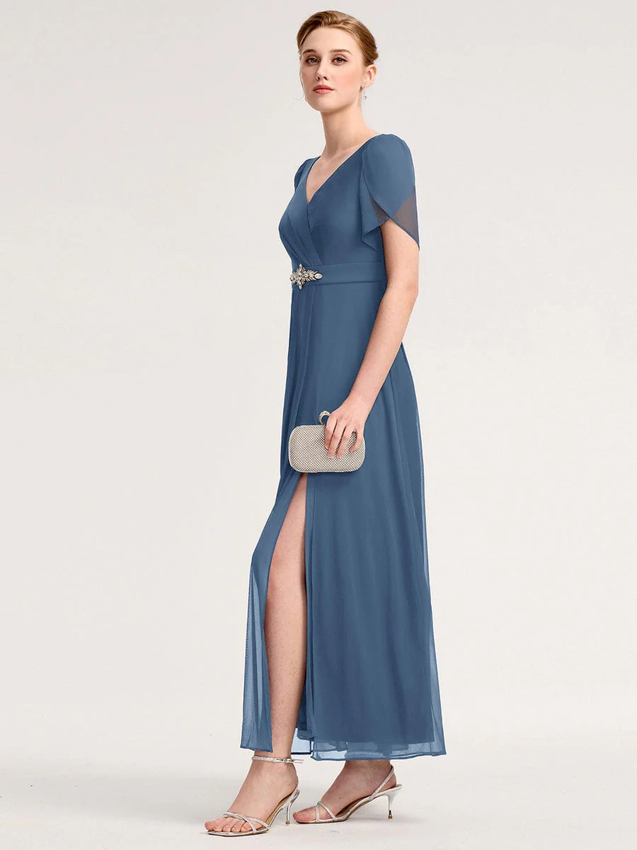 ever NOAH|Rhinestone Embellished Chiffon Ruffle Sleeve Mother of the Bride Dress - Image 14