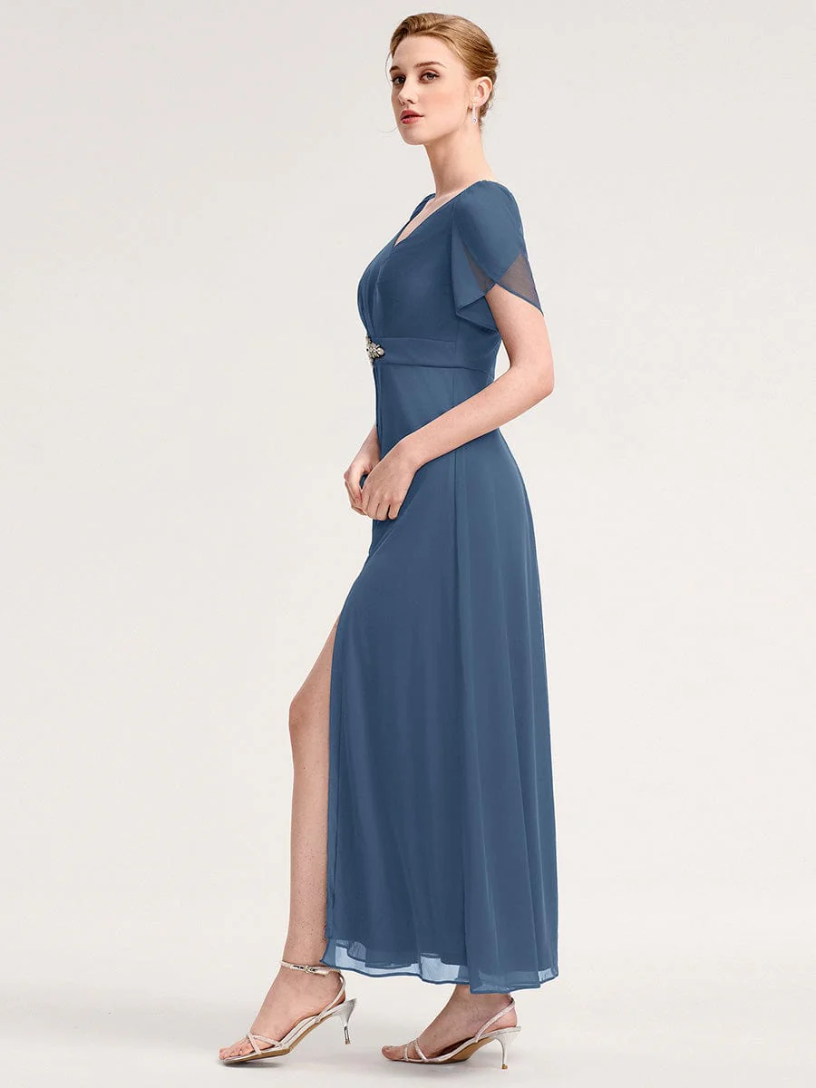 ever NOAH|Rhinestone Embellished Chiffon Ruffle Sleeve Mother of the Bride Dress - Image 15
