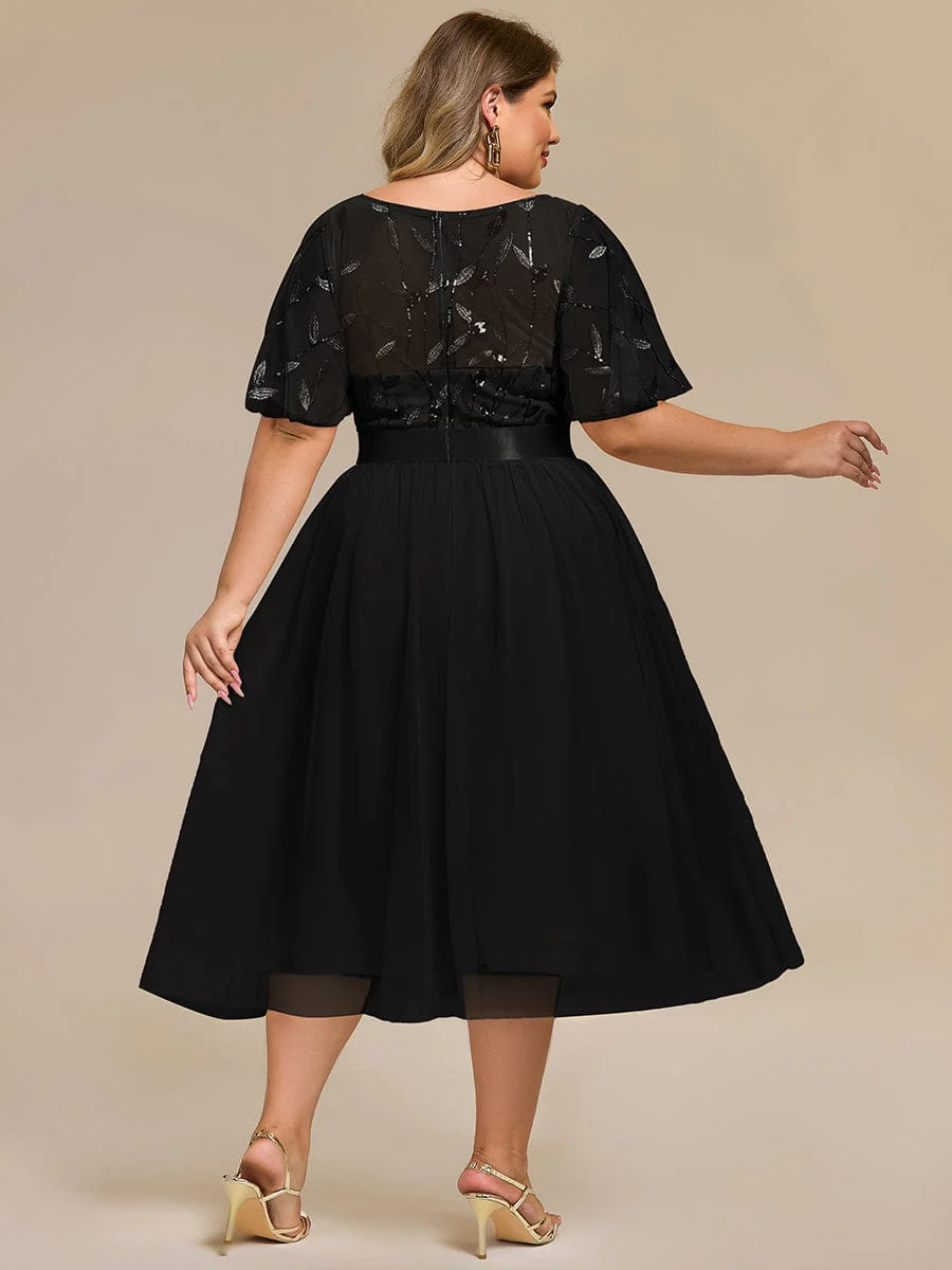 ever TAYLOR|Designer Sequin Leaf Midi Wedding Guest Dress - Image 20