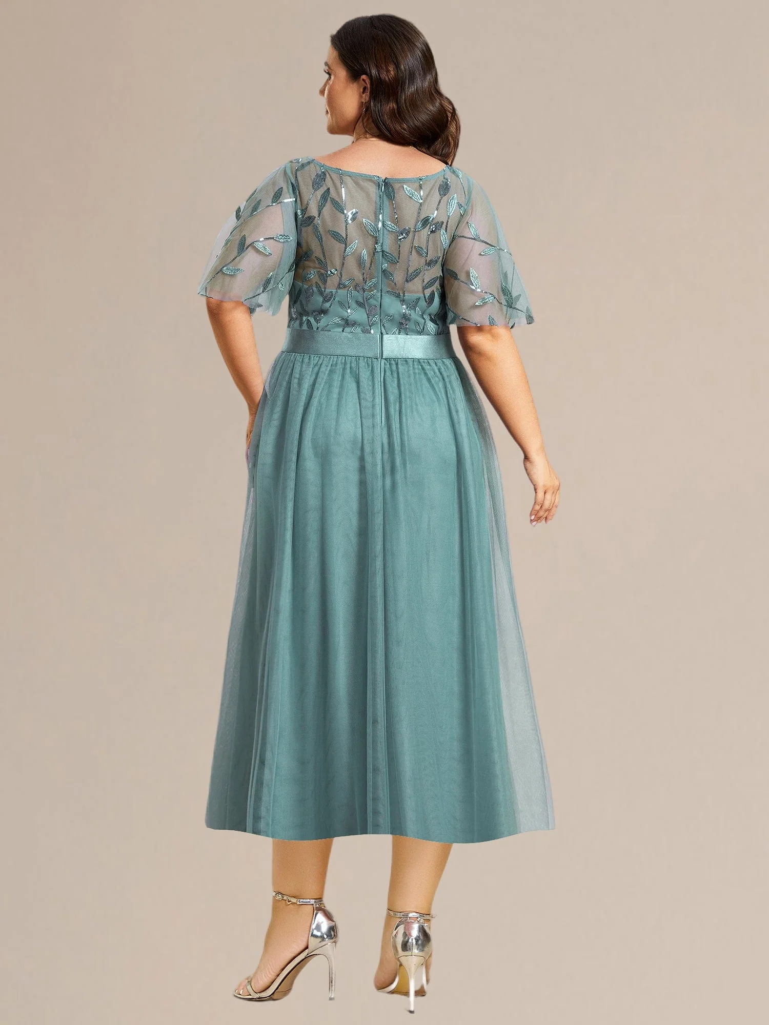 ever TAYLOR|Designer Sequin Leaf Midi Wedding Guest Dress - Image 30