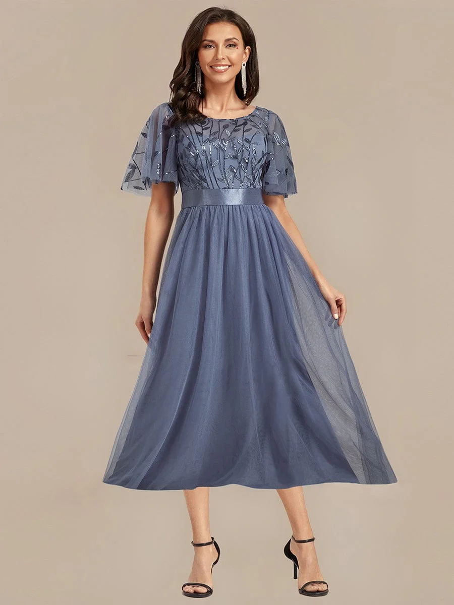 ever TAYLOR|Designer Sequined Leaf Midi Evening Dress - Image 37