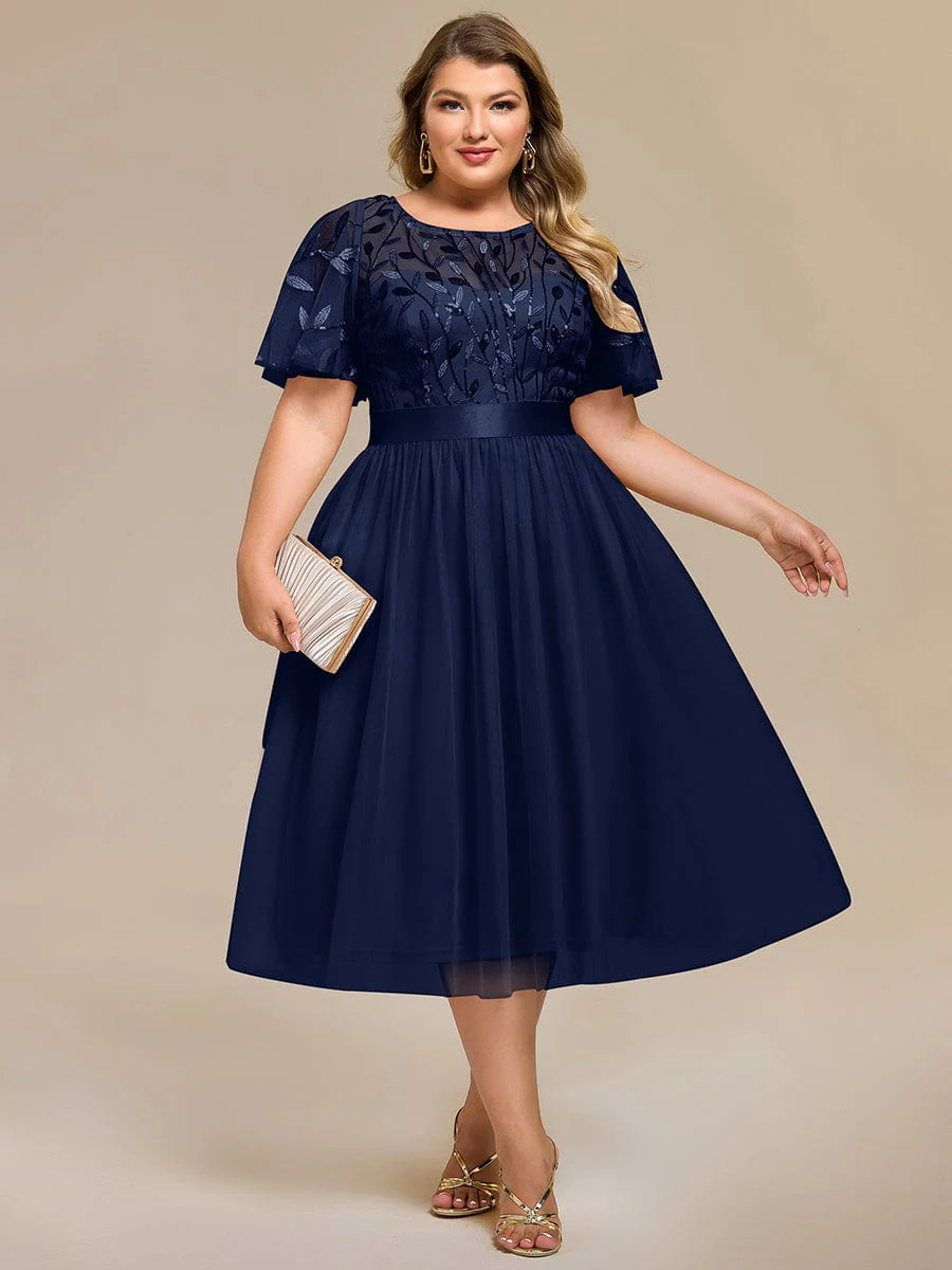 ever TAYLOR|Designer Sequin Leaf Midi Wedding Guest Dress - Image 47