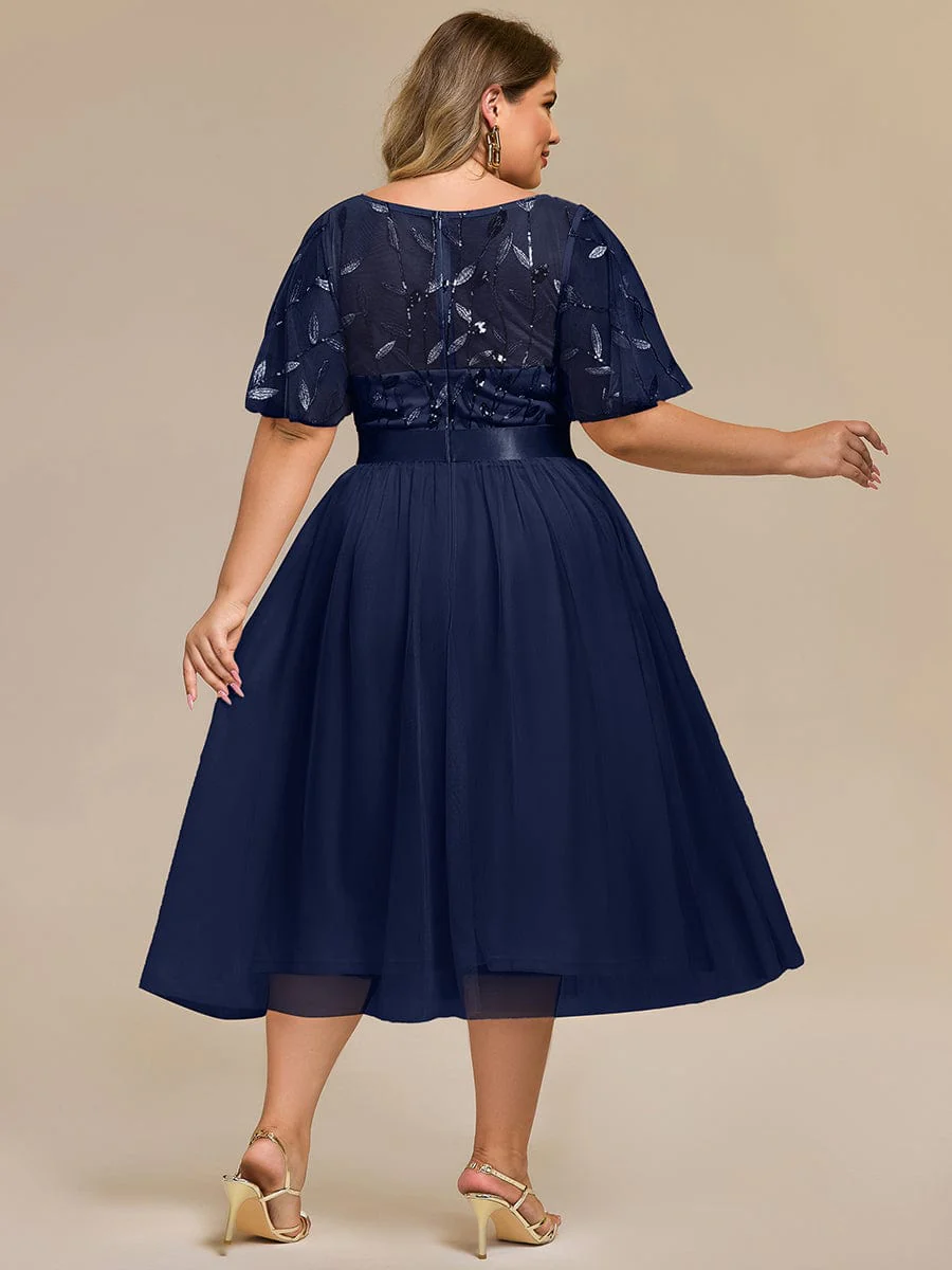 ever TAYLOR|Designer Sequin Leaf Midi Wedding Guest Dress - Image 48