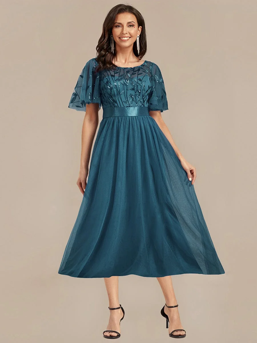 ever TAYLOR|Designer Sequined Leaf Midi Evening Dress - Image 66