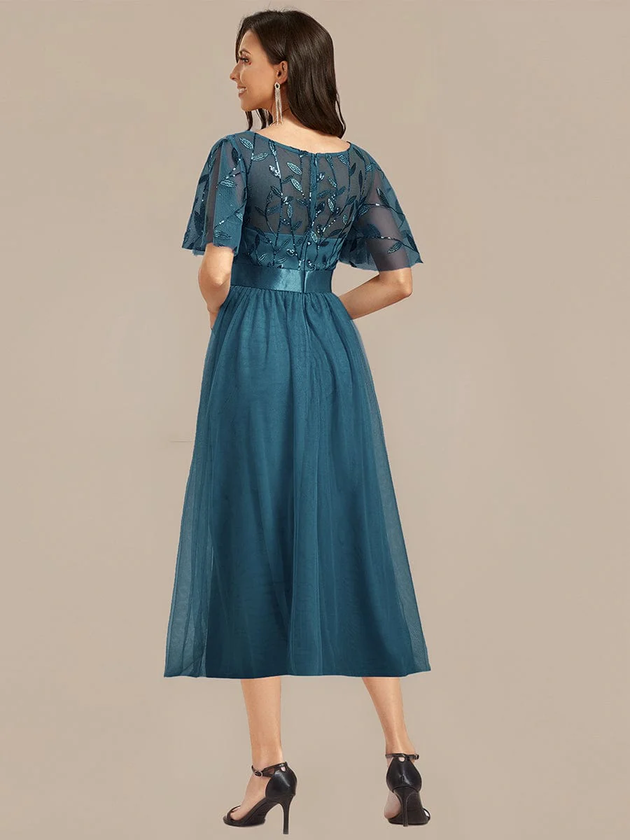 ever TAYLOR|Designer Sequined Leaf Midi Evening Dress - Image 67