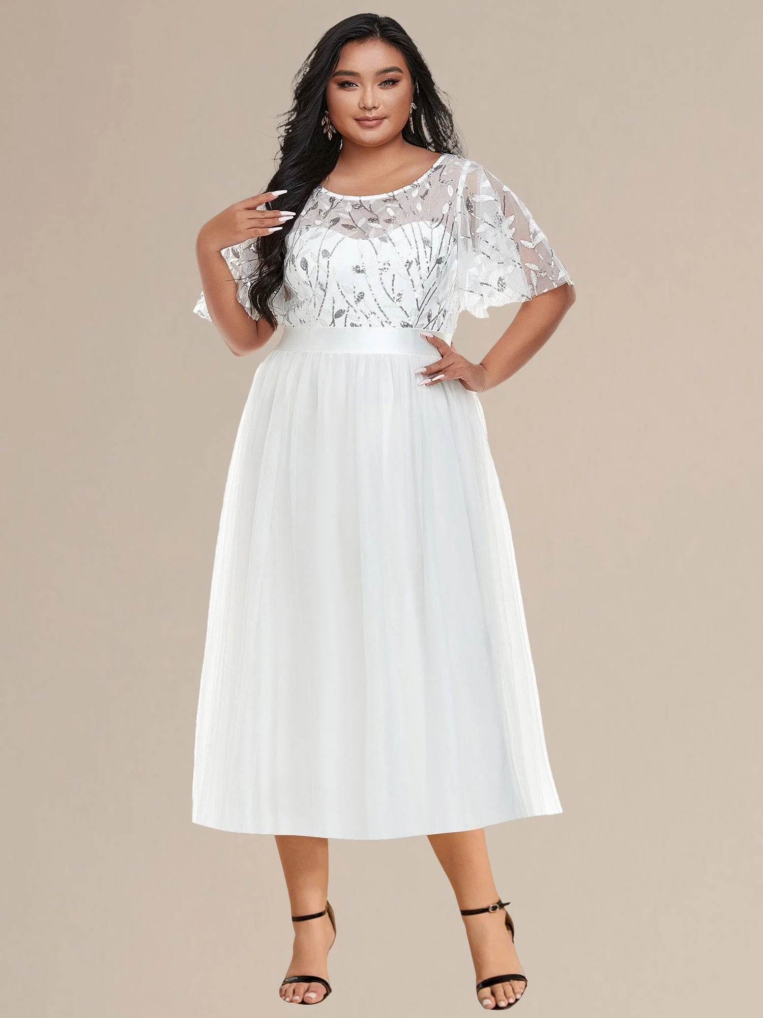 ever TAYLOR|Designer Sequined Leaf Midi Evening Dress - Image 73