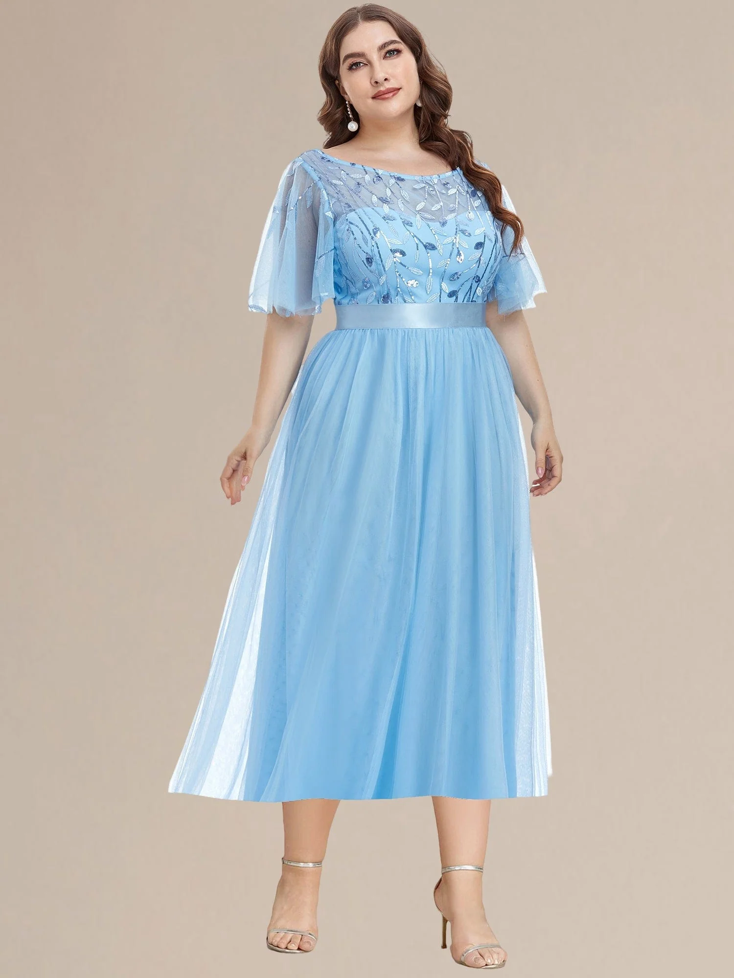 ever TAYLOR|Designer Sequined Leaf Midi Evening Dress - Image 85