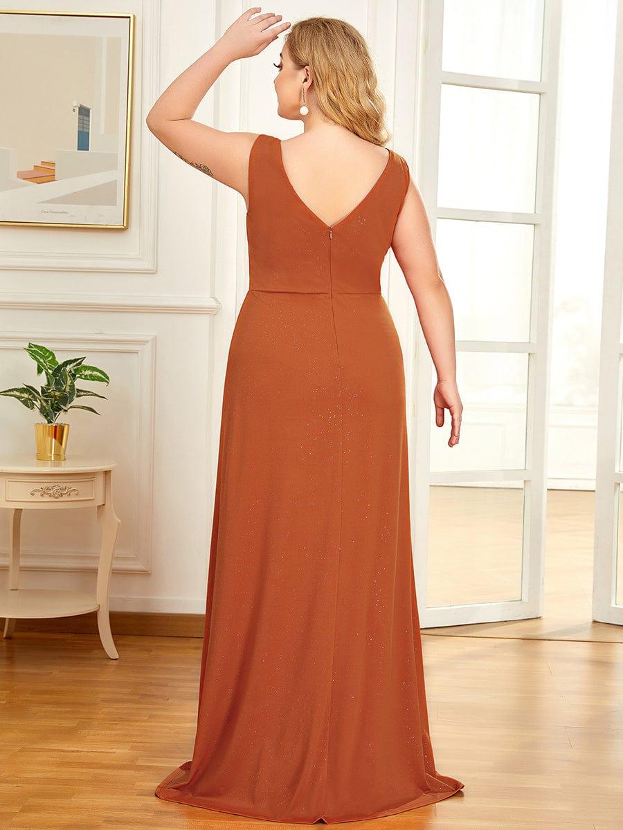 Floor Length V Neck Shimmery Evening Dresses with Side Split - Image 37
