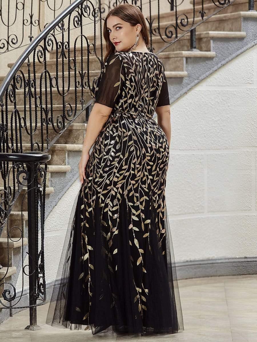 ever JADEN|Sequin Leaf Maxi Long Fishtail Tulle Prom Dresses With Half Sleeves - Image 108