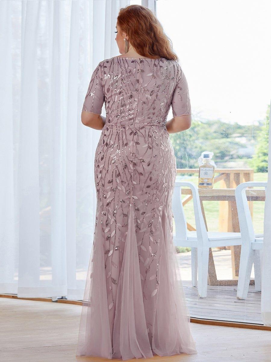 ever JADEN|Sequin Leaf Maxi Long Fishtail Tulle Prom Dresses With Half Sleeves - Image 116