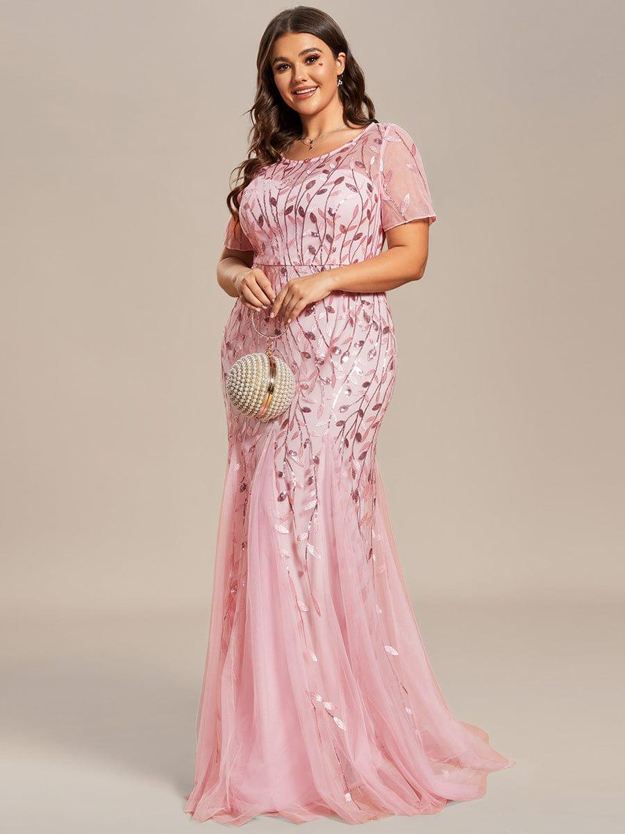 ever JADEN|Sequin Leaf Maxi Long Fishtail Tulle Prom Dresses With Half Sleeves - Image 124
