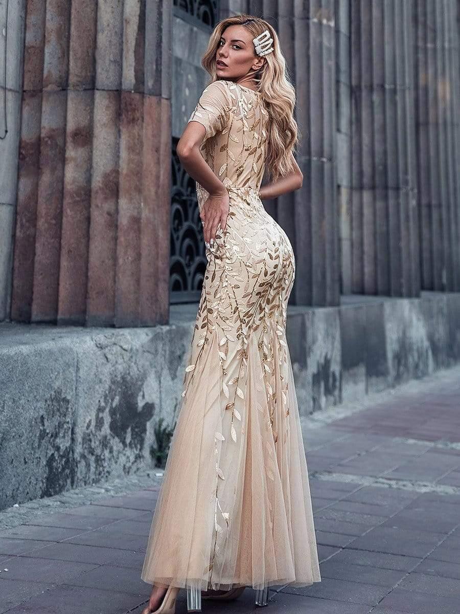 ever JADEN|Sequin Leaf Maxi Long Fishtail Tulle Prom Dresses With Half Sleeves - Image 16