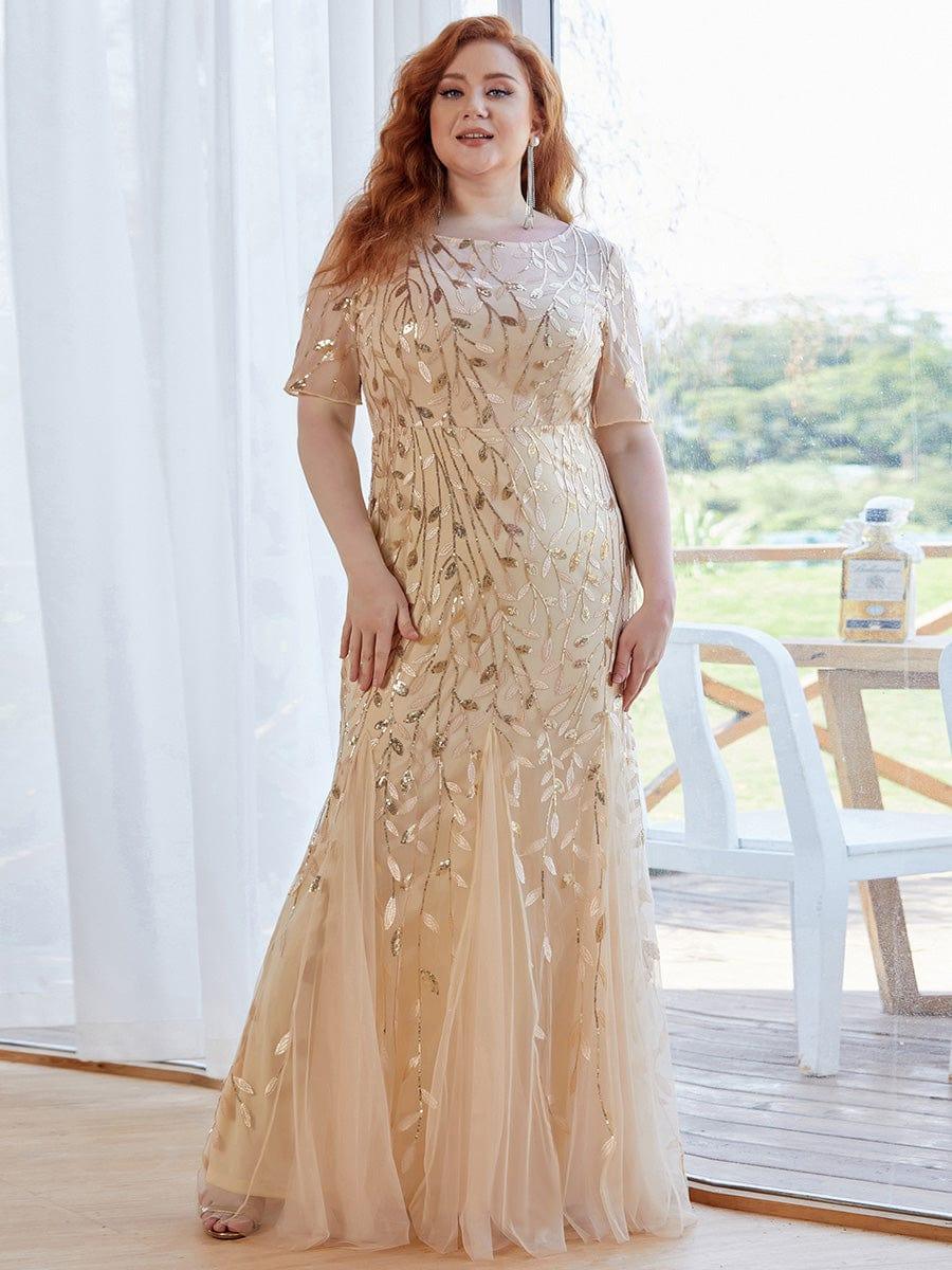 ever JADEN|Sequin Leaf Maxi Long Fishtail Tulle Prom Dresses With Half Sleeves - Image 19