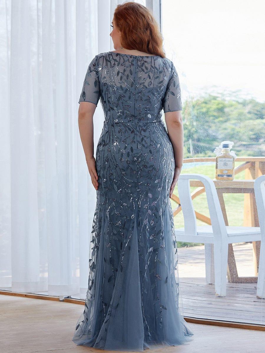 ever JADEN|Sequin Leaf Maxi Long Fishtail Tulle Prom Dresses With Half Sleeves - Image 39