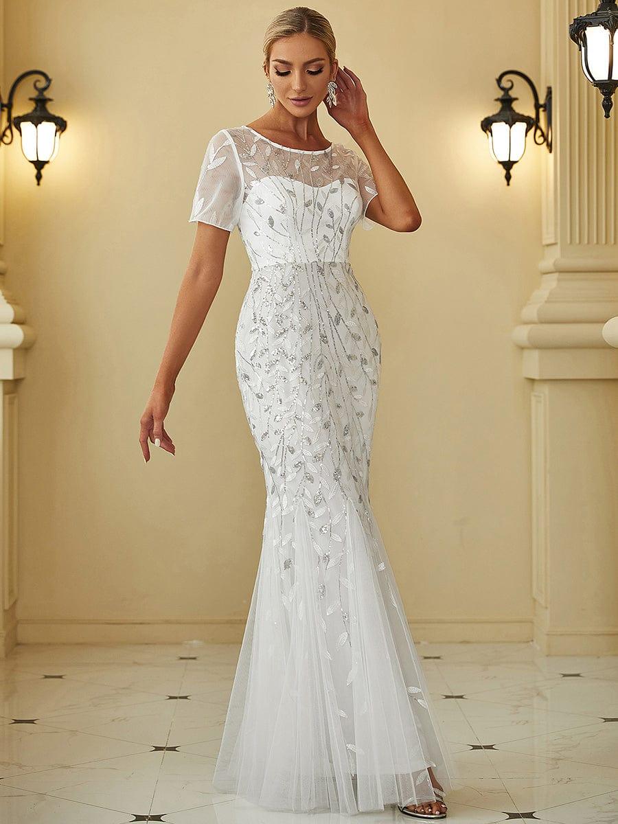 ever JADEN|Sequin Leaf Maxi Long Fishtail Tulle Prom Dresses With Half Sleeves - Image 44