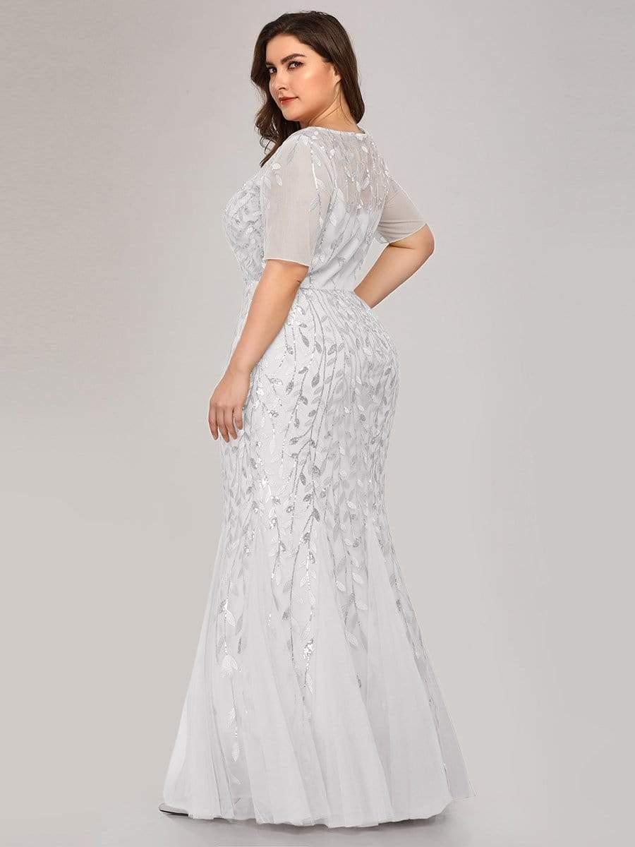 ever JADEN|Sequin Leaf Maxi Long Fishtail Tulle Prom Dresses With Half Sleeves - Image 46