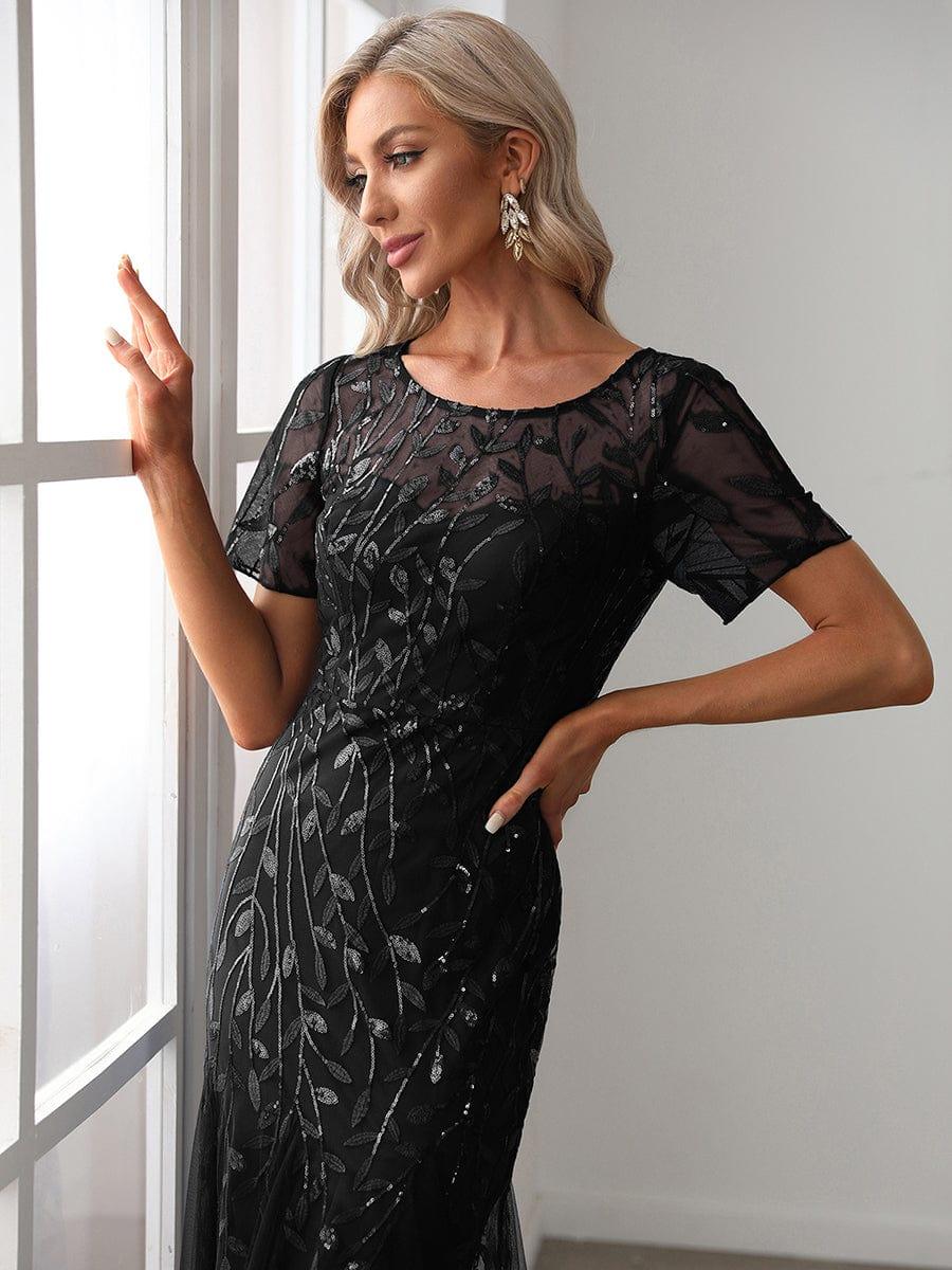 ever JADEN|Sequin Leaf Maxi Long Fishtail Tulle Prom Dresses With Half Sleeves - Image 49