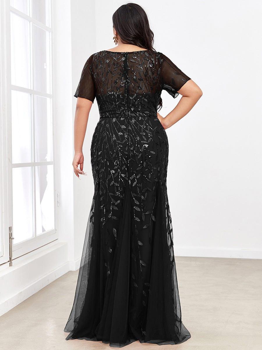 ever JADEN|Sequin Leaf Maxi Long Fishtail Tulle Prom Dresses With Half Sleeves - Image 53