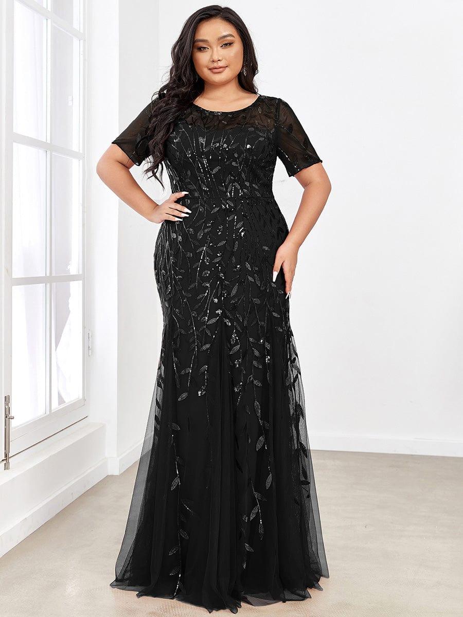 ever JADEN|Sequin Leaf Maxi Long Fishtail Tulle Prom Dresses With Half Sleeves - Image 54