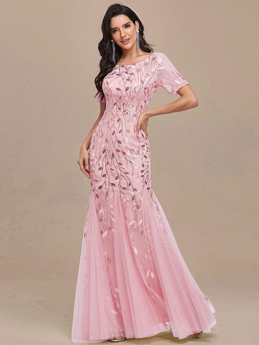 ever JADEN|Sequin Leaf Maxi Long Fishtail Tulle Prom Dresses With Half Sleeves - Image 55